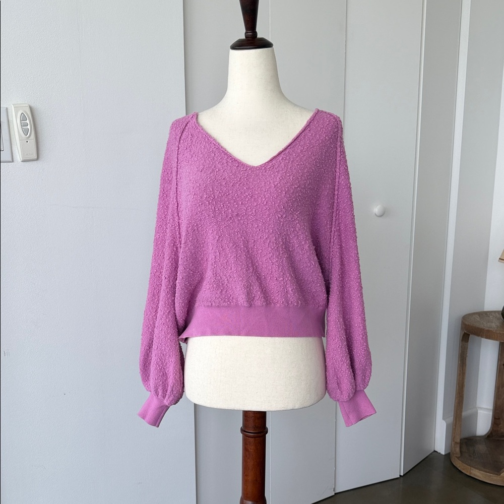 Free People Lavender Bubble Sleeve V-Neck Sweater